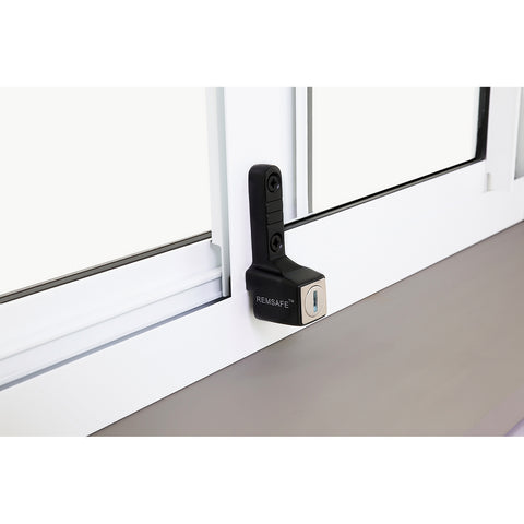Remsafe Black Lylock Push Lock Window Restrictor Powdercoat Steel Keyed