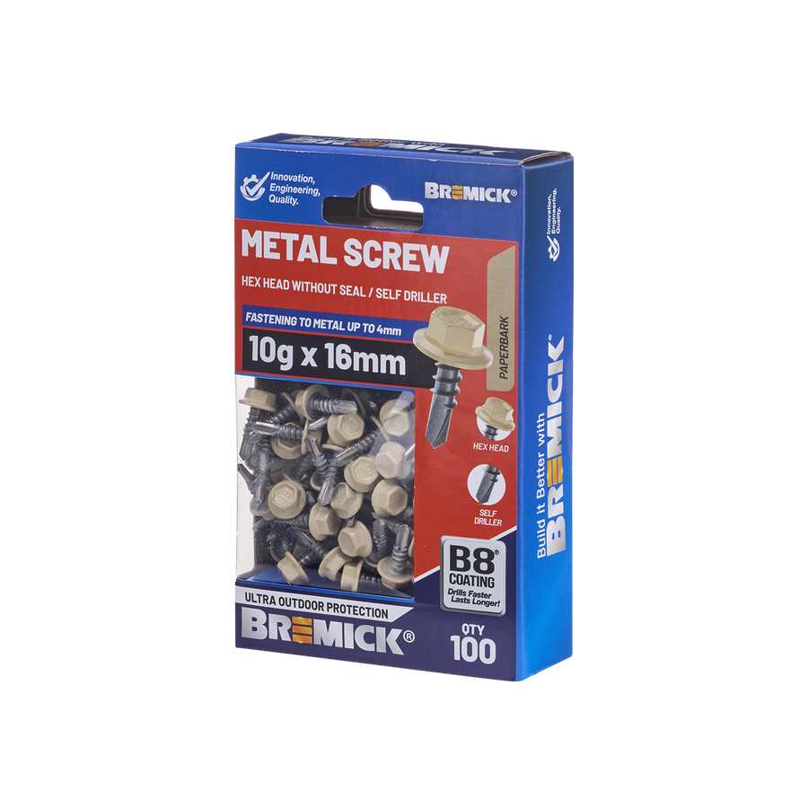 Bremick PA Metal Hex Screw - 10g x 16mm - B8 Coating - 100 Pack - Corrosion Resistant - SuperSaverAU - view 1