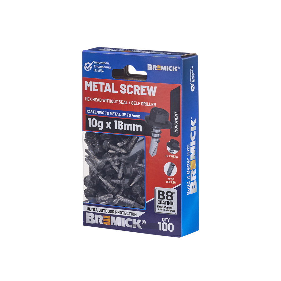 Bremick MO Metal Hex Screw - 10g x 16mm - B8 Coating - 100 Pack - Corrosion Resistant - SuperSaverAU - view 1