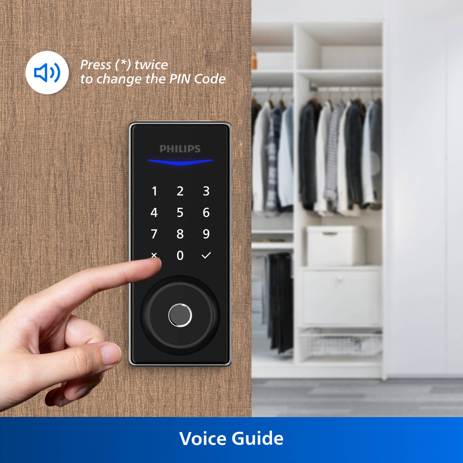 Philips EasyKey Black Fingerprint Deadbolt Door Lock with Mechanical Key DDL210S-1H