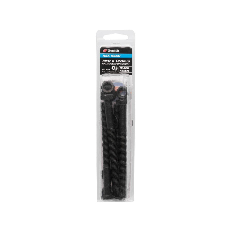 Zenith M10 Black Hex Head Bolt - 120mm - 4 Pack - Durable Fastening Solutions - SuperSaverAU - view 1