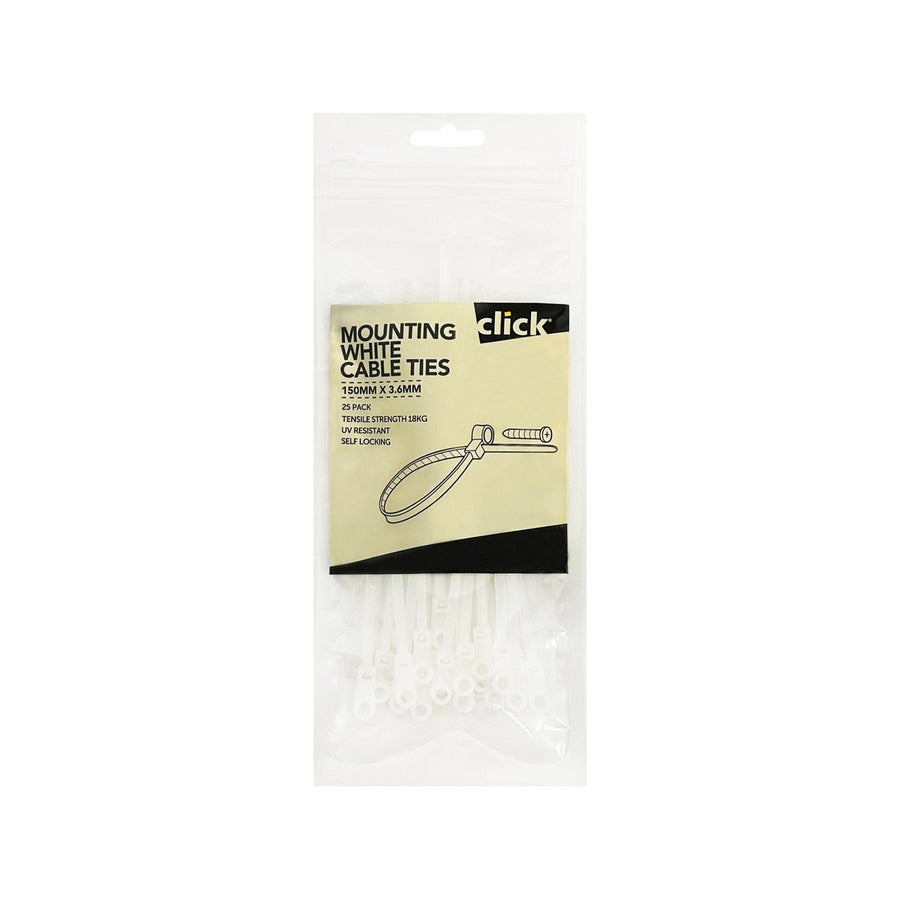 Click Mounting Cable Tie - 150mm - Nylon - UV Resistant - 25 Pack - SuperSaverAU - view 1