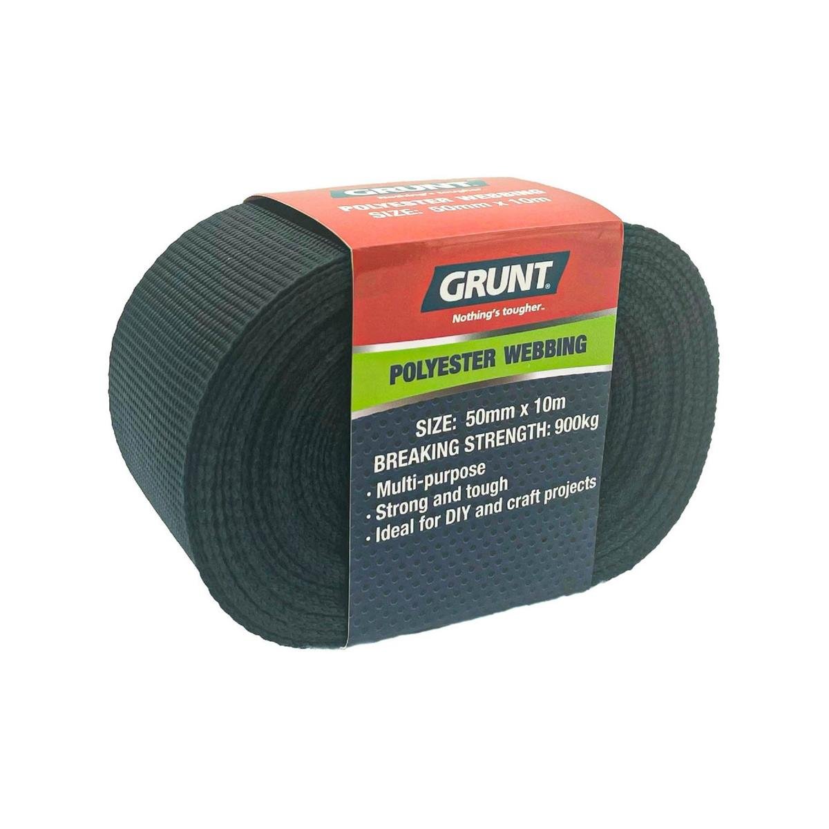 Grunt 50mm x 10m Black Poly Webbing - Strong - Durable - 900kg Strength - SuperSaverAU - view 1