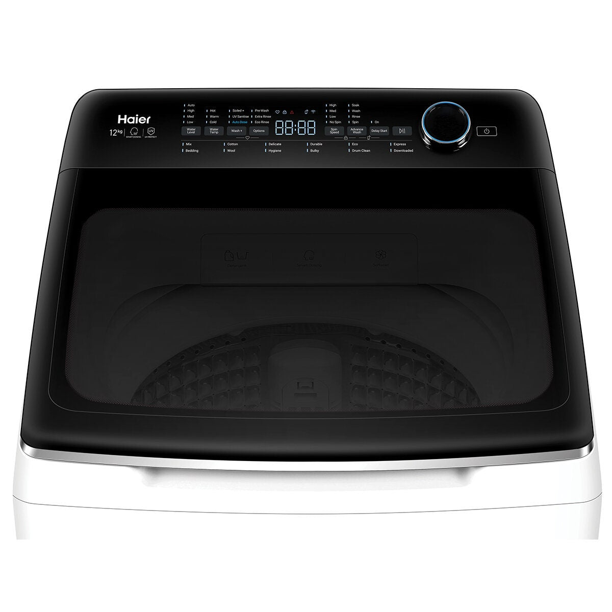 Haier 12kg Top Load Washing Machine - UV Sanitise, Smart Dosing, Direct Drive Motor - HWT12AD1