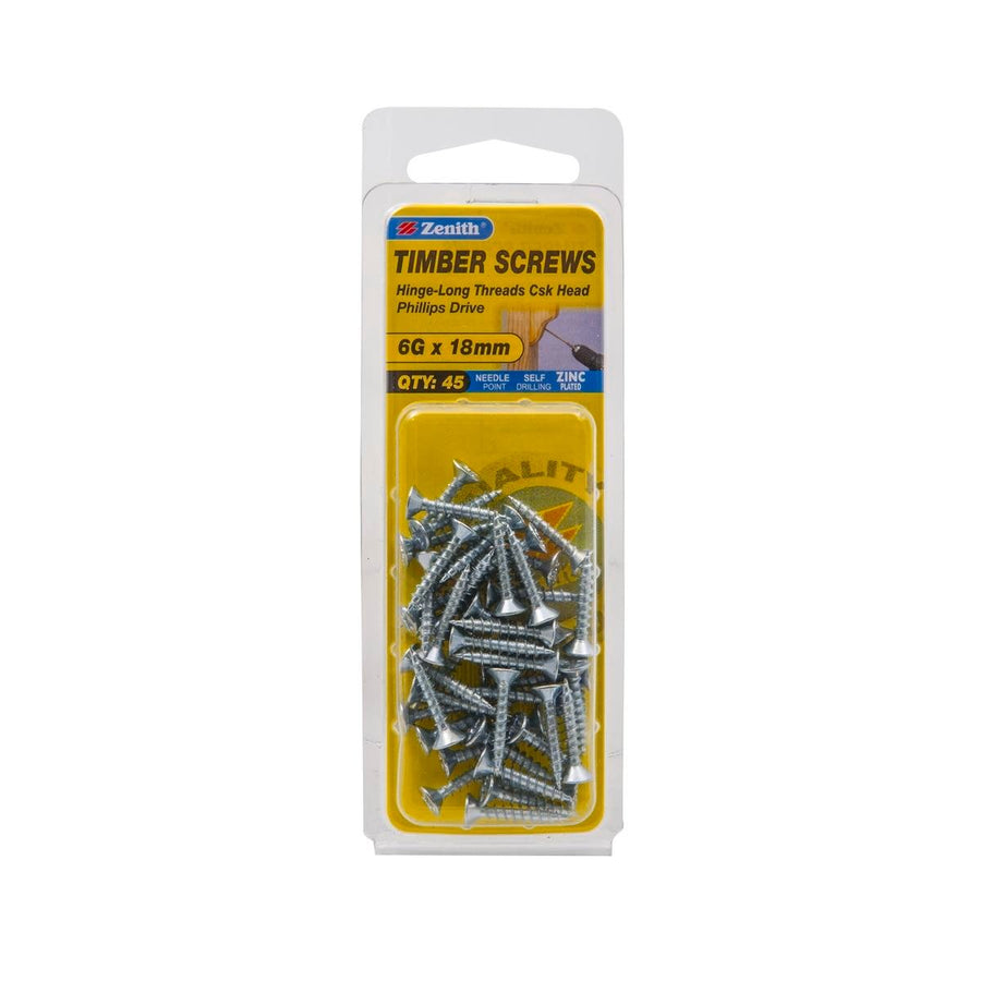 Zenith Timber Screws - 20mm x 6g - Zinc Plated - Countersunk Head - 45 Pack - SuperSaverAU - view 1