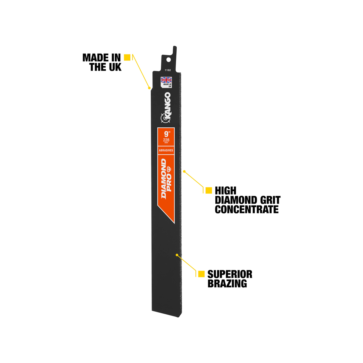Kango 228mm Diamond Pro Recip Blade - Diamond Grit - Yellow