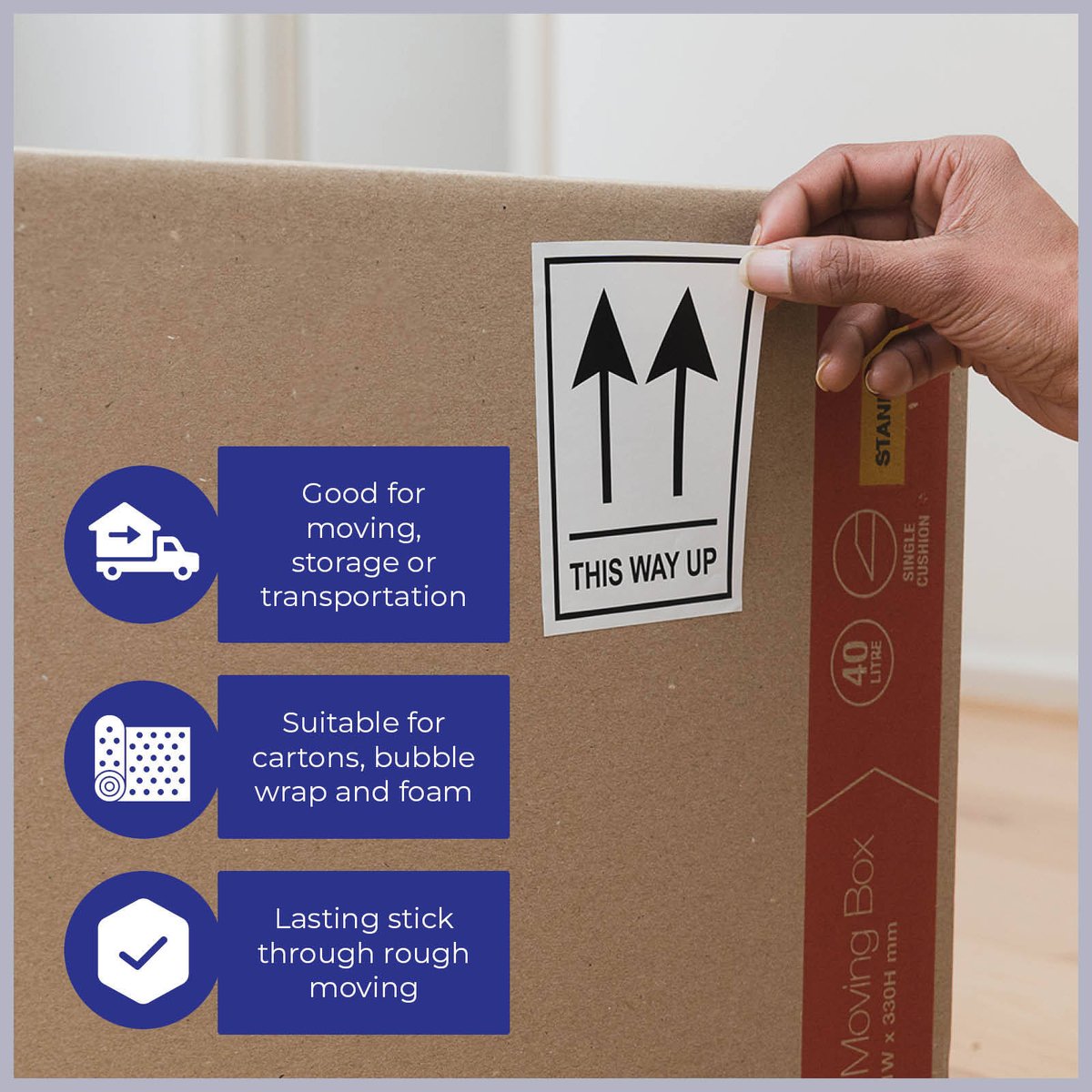 Packz This Way Up Label - 110 x 75mm - 60 Pack - Strong Adhesive - SuperSaverAU - view 4