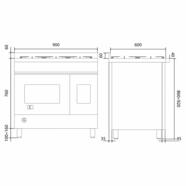 ILVE 90cm Dual Fuel Freestanding Double Oven - Teppanyaki Cooktop, 108L, Stainless Steel - PD09FDWE3SS
