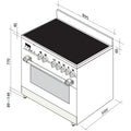 Artusi 90cm Electric Freestanding Oven - 104L, Stainless Steel, Ceramic Cooktop, Rotisserie - CAFC95X