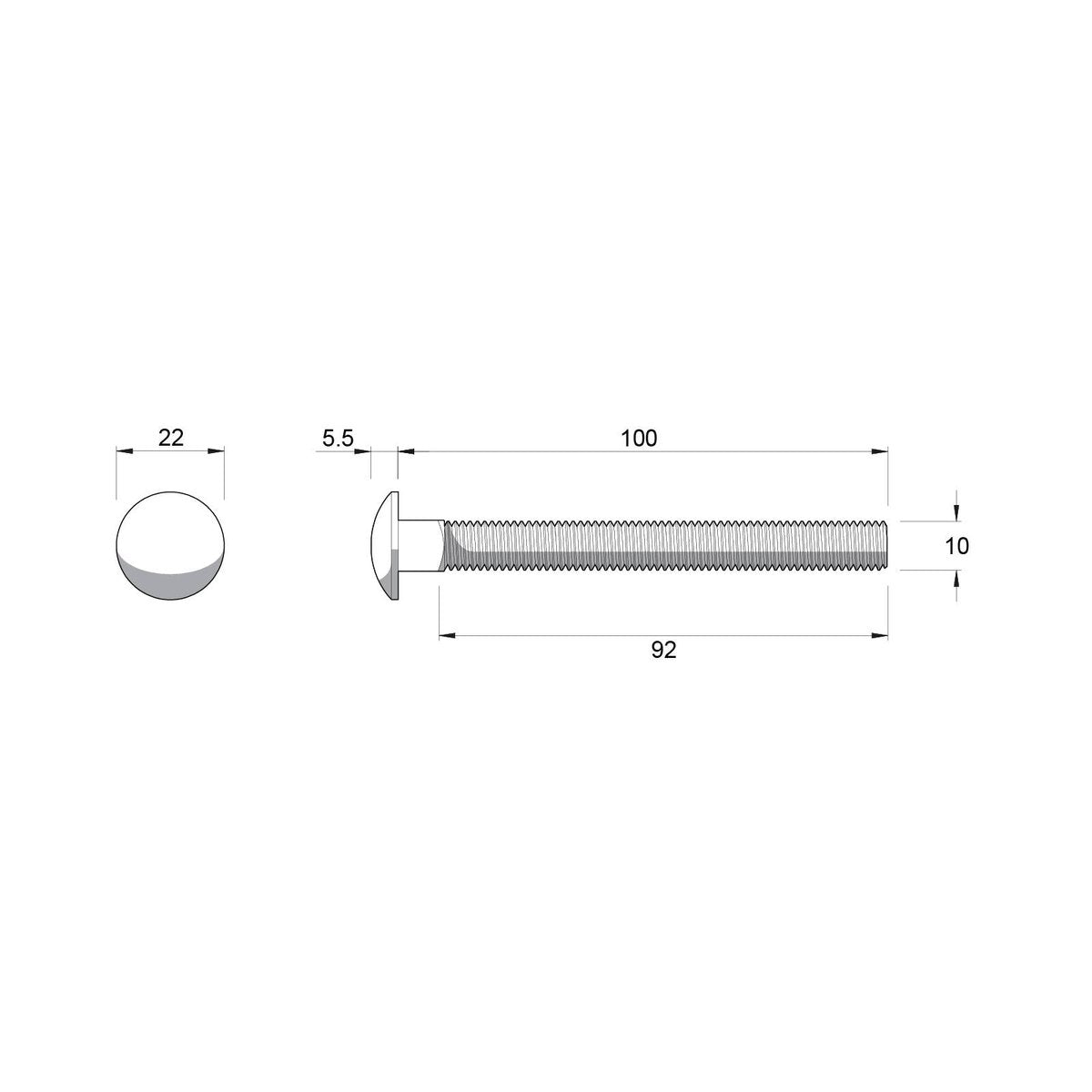 Zenith Cup Head Bolt - M10 x 100mm - Stainless Steel 304 - Coarse Thread - SuperSaverAU - view 2