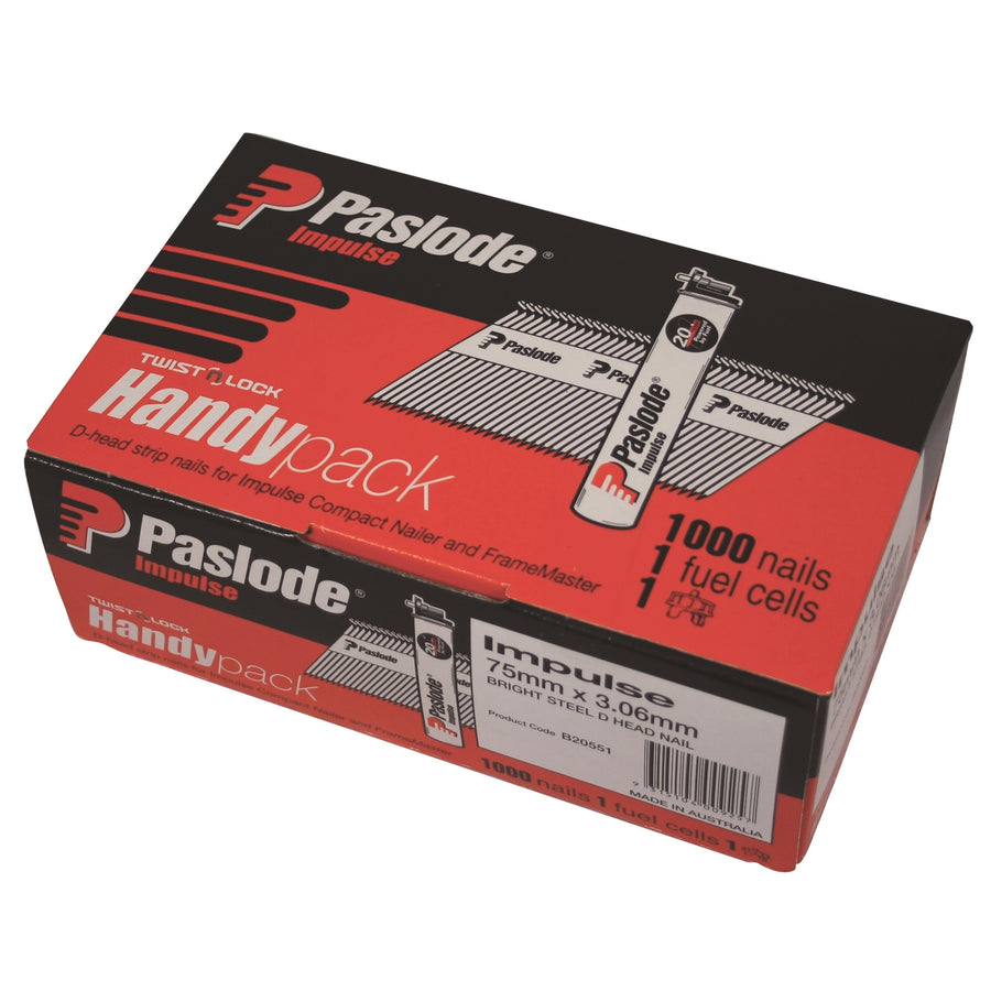 Paslode 75 x 3.06mm Bright D-Head Impulse Framing Nails - 34 Degree Paper Tape 1000 Pack