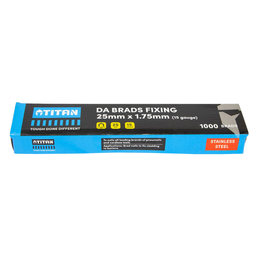 Titan 25 x 1.75mm 15 Gauge Stainless Steel 34 Degree Angled DA Brads - 1000 Pack