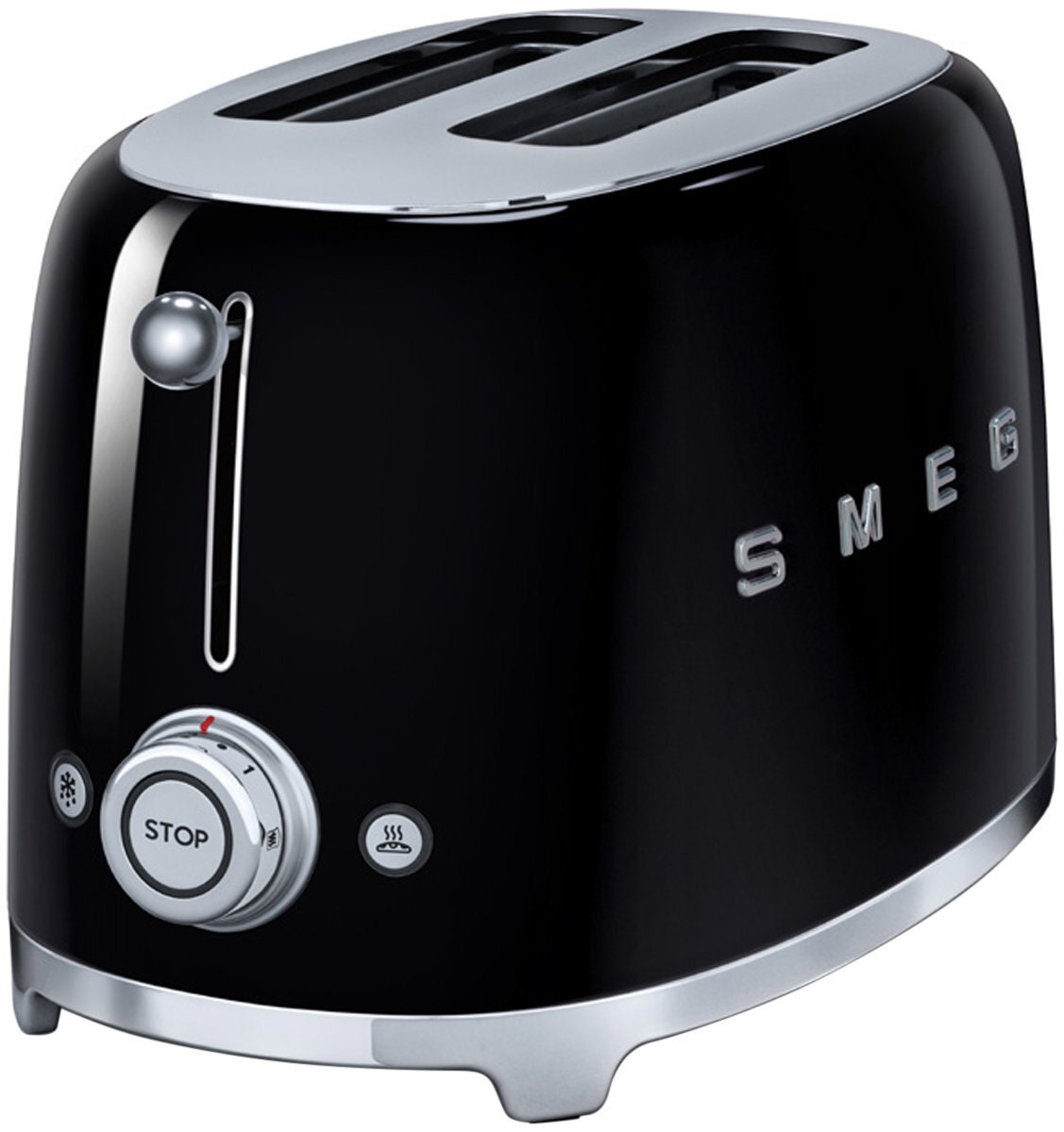 Smeg 50s Retro Style 2 Slice Toaster - Black, Six Browning Levels, Extra-Wide Slots - TSF01BLAU