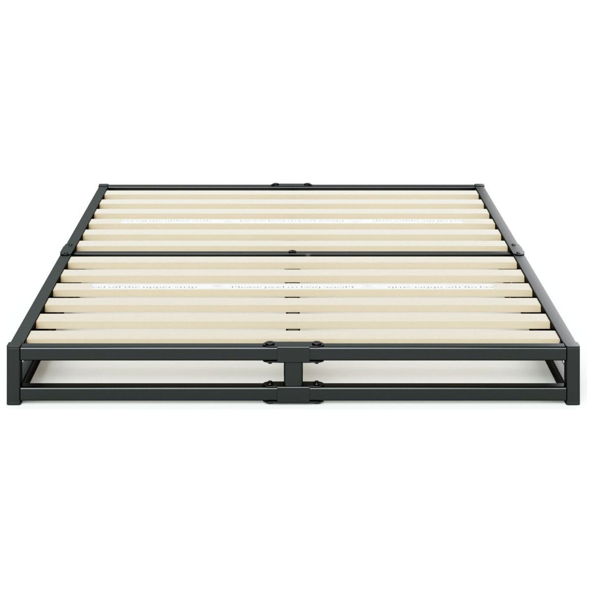 Zinus Joseph queen metal bed frame - 15cm low profile, flat wooden slats, black steel - AU-MBBF-6Q