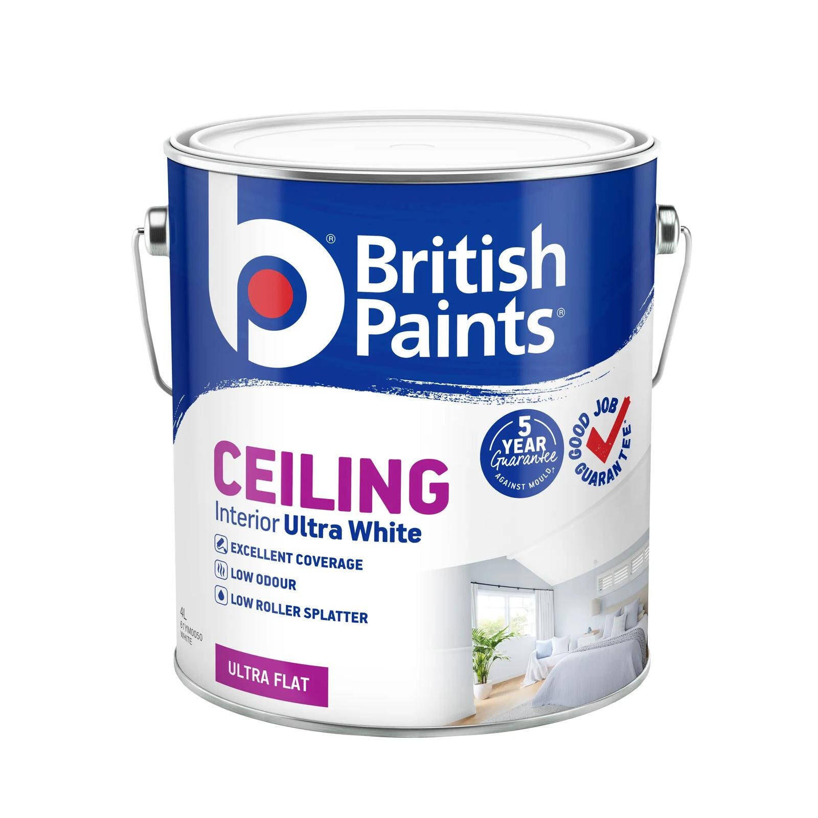 British Paints 4L Ultra White Interior Ceiling Paint, Water Based