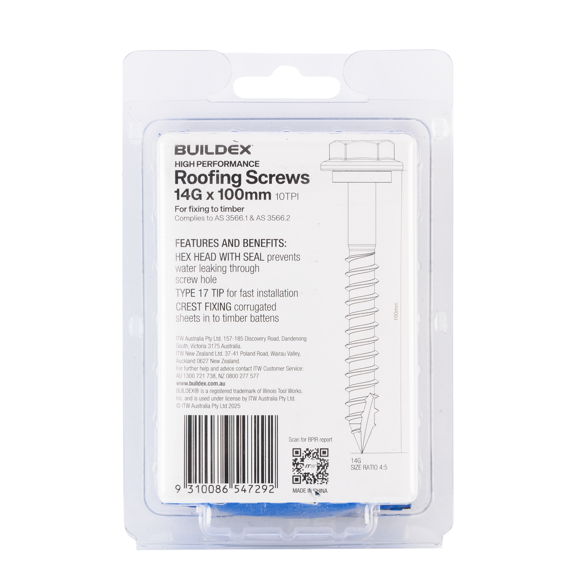 Buildex 14g x 100mm Class 3 Roofing Screws - 25 Pack - Zinc-alloy - Type 17 - SuperSaverAU - view 2
