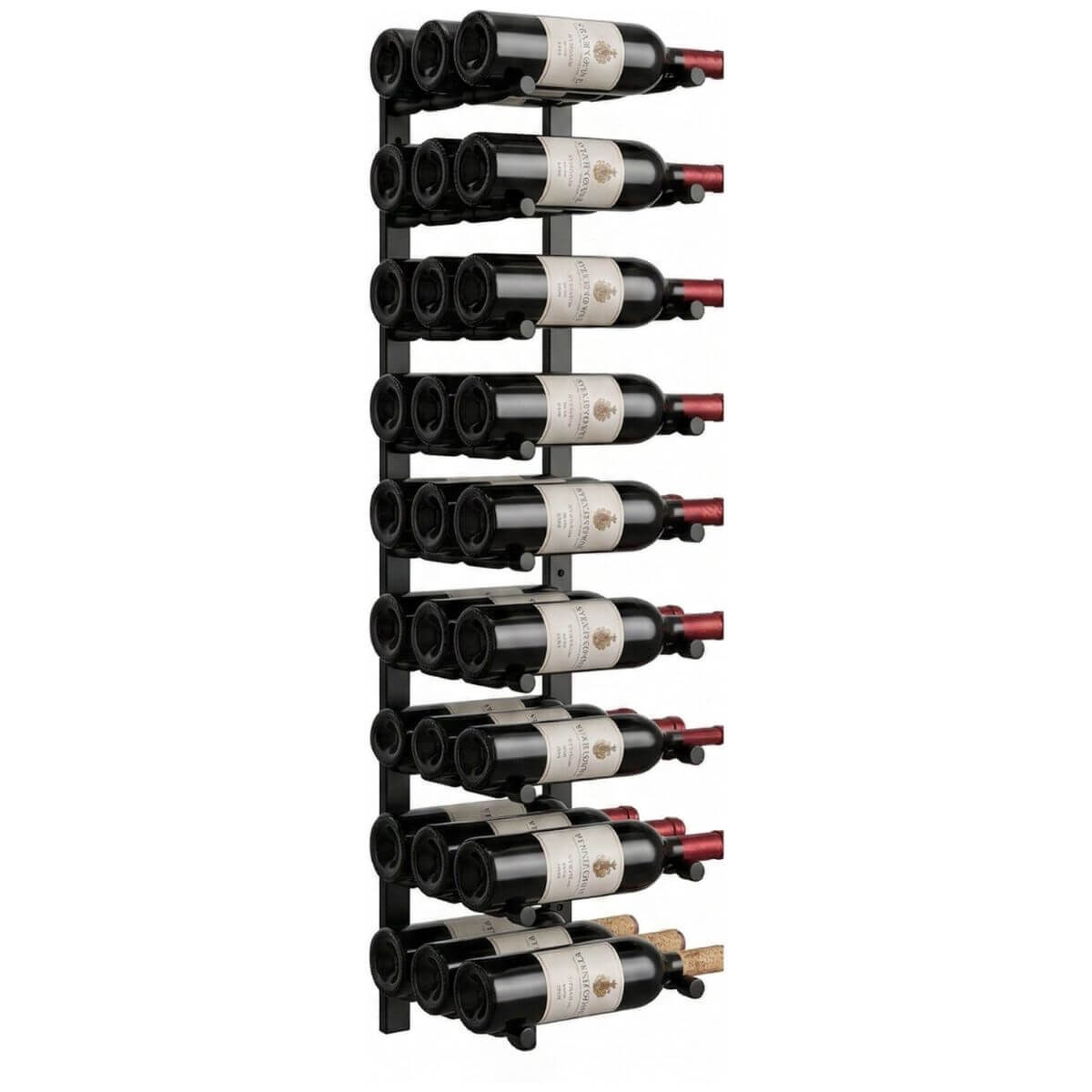 KingsBottle 27 Bottle Wall-Mounted Metal Wine Rack - Offset Peg Design, Matt Black - RAIL1026-WPH03MBK