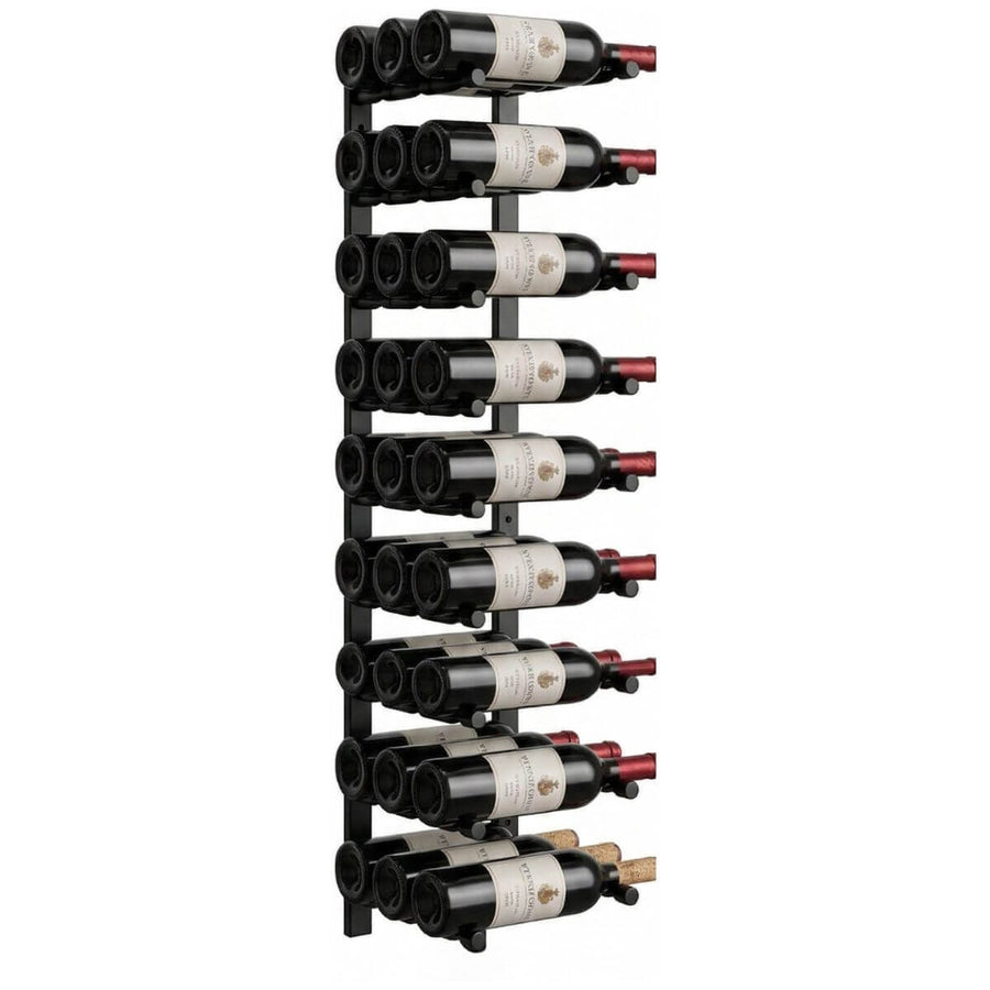 KingsBottle 27 Bottle Wall-Mounted Metal Wine Rack - Offset Peg Design, Matt Black - RAIL1026-WPH03MBK