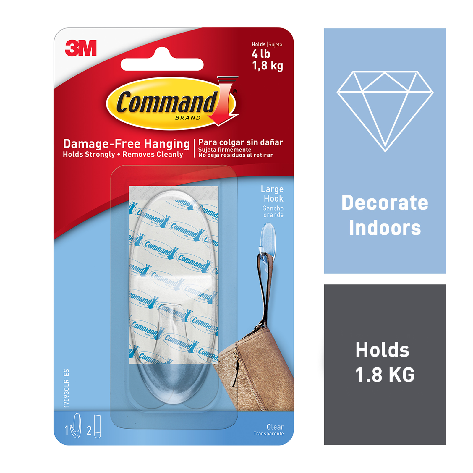 Command Large Clear Adhesive Wall Hook Damage-Free