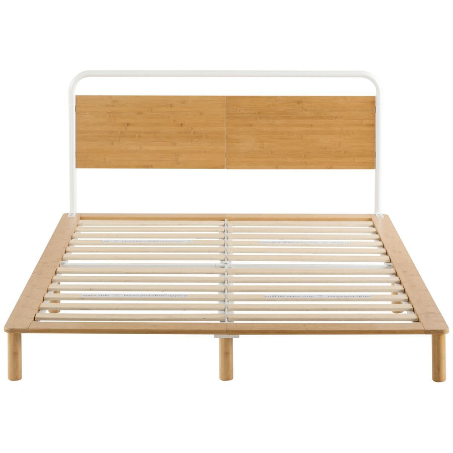 Zinus Double Bamboo Bed Frame - Natural Bamboo, Powder-Coated Steel, Curved Pipe Headboard - AU-FPWNH9ZC-08D