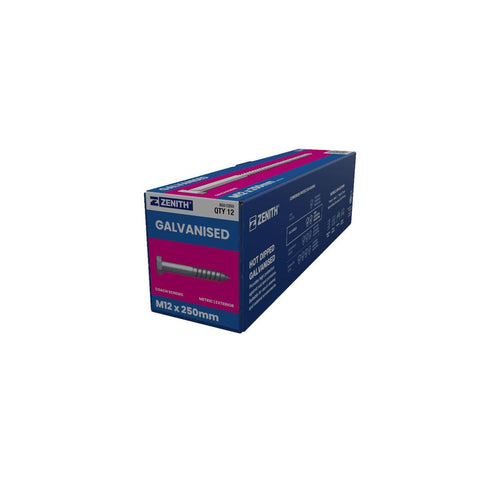 Zenith M12 Hex Head Coach Screws - 250mm - 12 Pack - Hot Dip Galvanised - Heavy-Duty - SuperSaverAU - view 1