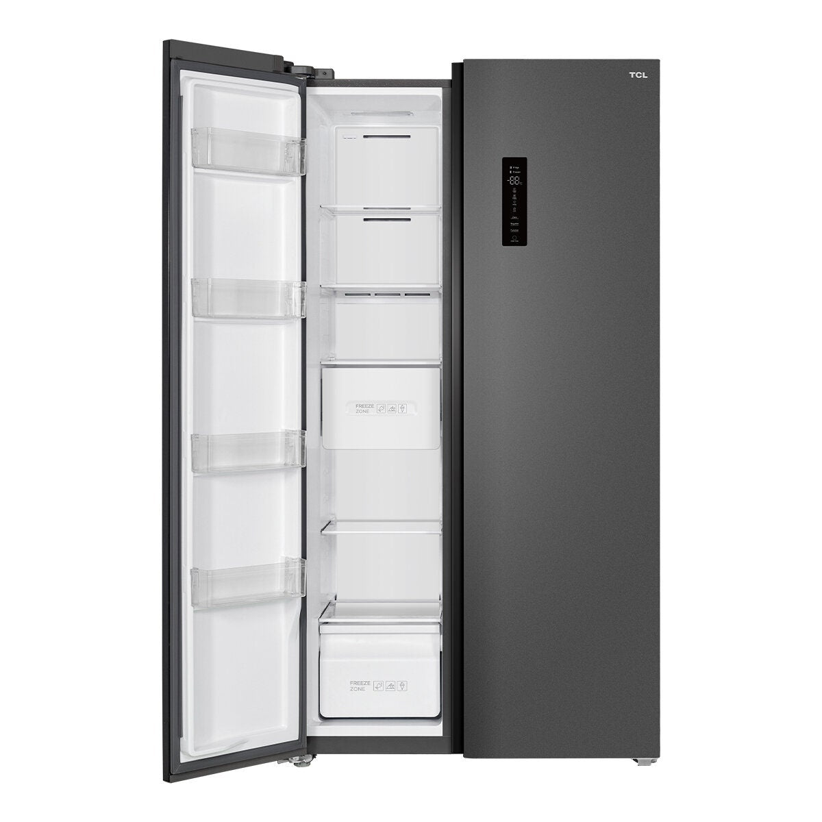 TCL 505L Side by Side Fridge Freezer - Grey with Frost Free Cooling and Digital Touch Display - P525SBC