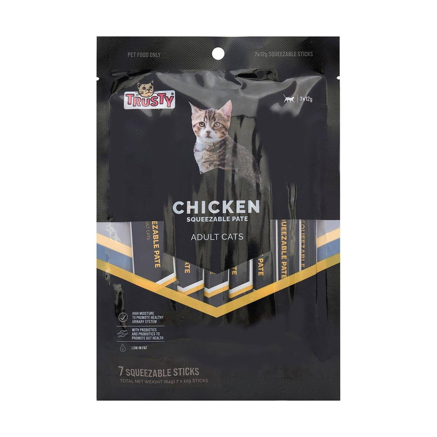 Trusty Chicken Squeezable Pate Adult Cat Treats 7 Pack - 30mm x 230mm - Gut Health - SuperSaverAU - view 1