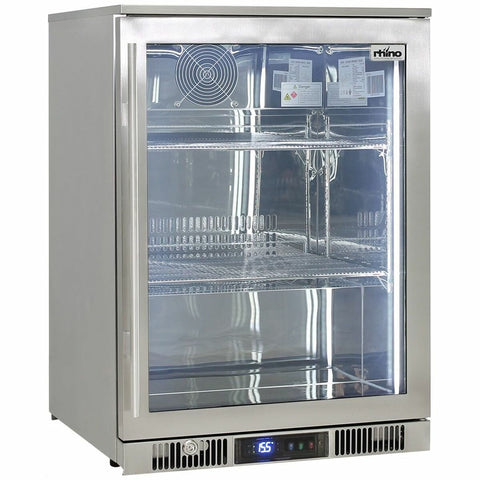 Rhino 148L ENVY Alfresco Bar Fridge - Stainless Steel, Glass Door, IP24, Lockable Doors - ENV1R-SS