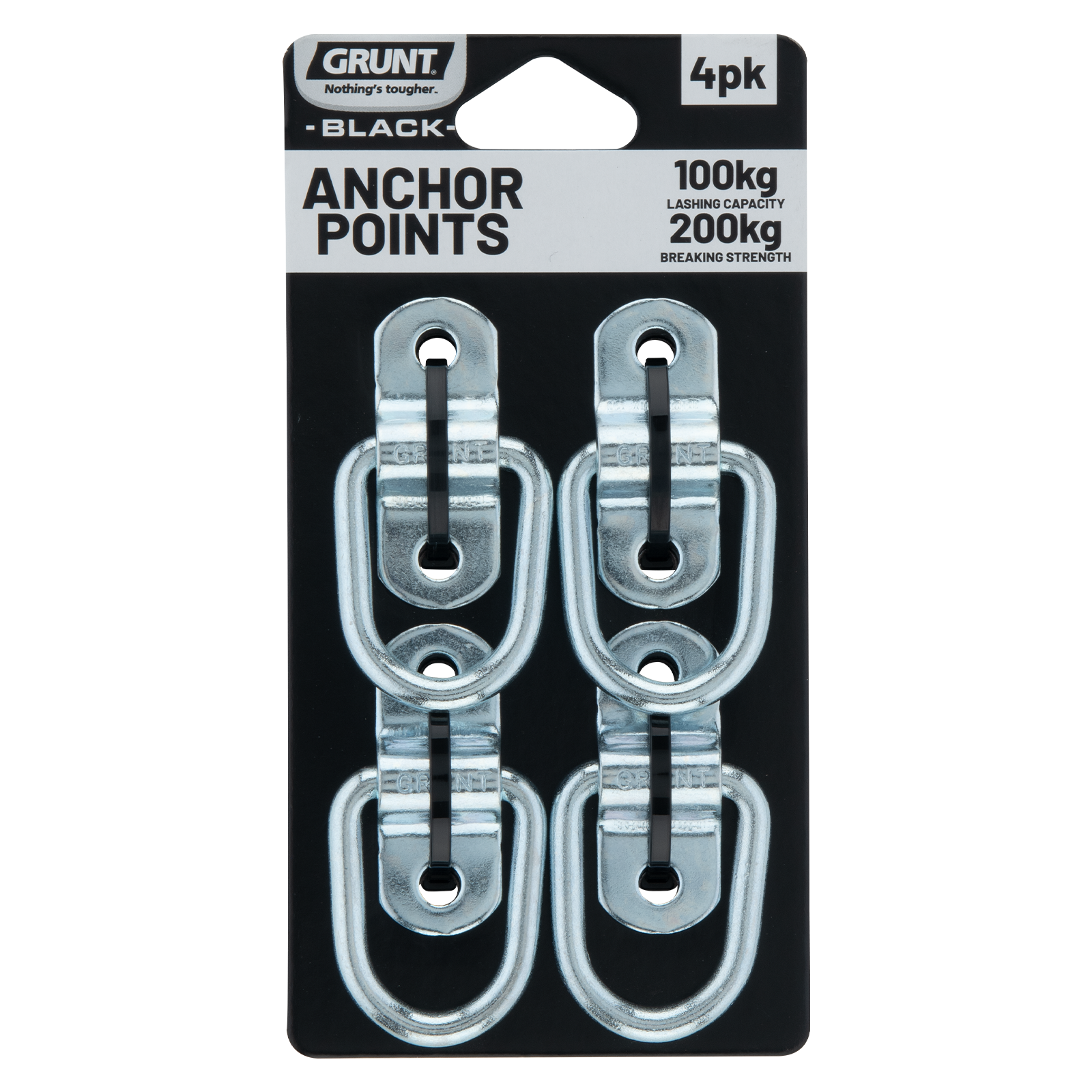 Grunt Galvanised D Ring Anchor Points with Bracket, Steel, 4 Pack