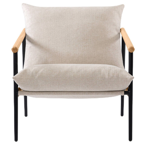 Zinus Accent Chair - White Fabric, Light Wood Frame, Height-Adjustable Levelers - AU-USHSL5ZC-31B