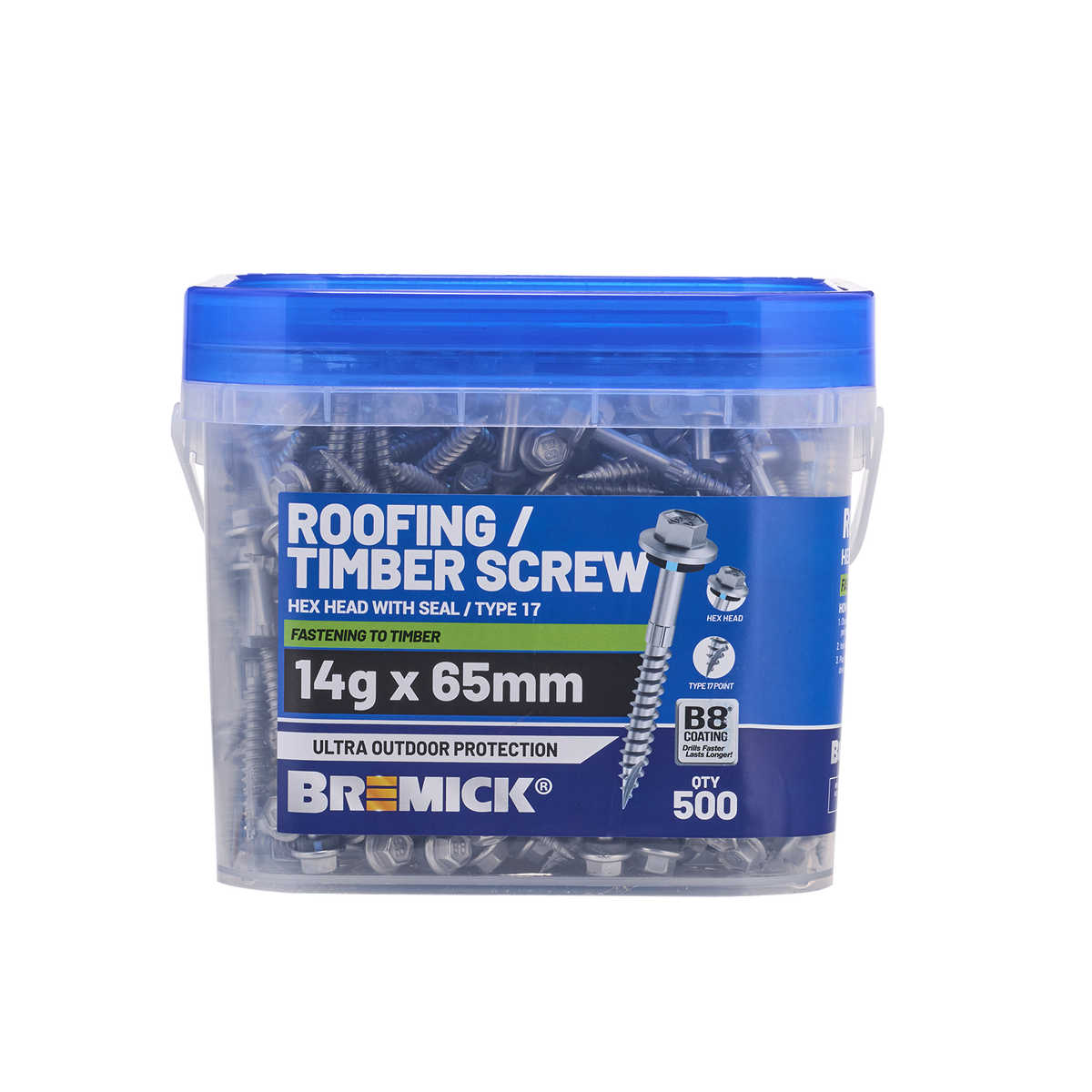 Bremick 14g x 65mm B8 Hex Roofing Screw - 500 Pack - Watertight Seal - SuperSaverAU - view 2