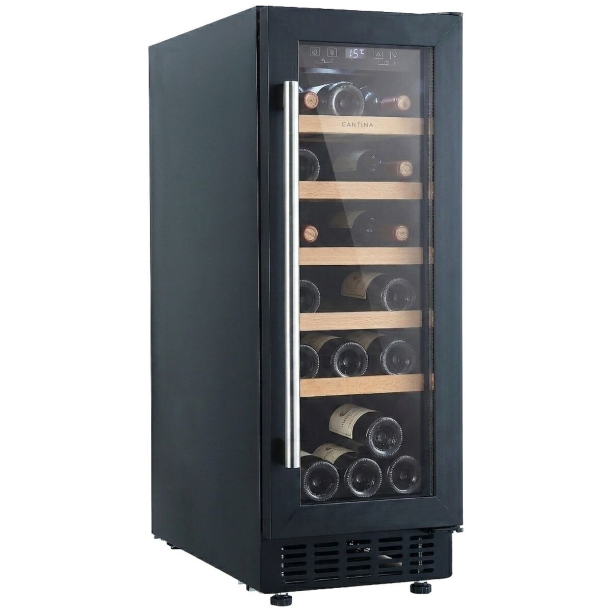 Cantina 20 Bottle Single Zone Wine Cabinet - Black, Double-Glazed Glass Door, 56L - CCWIS20B