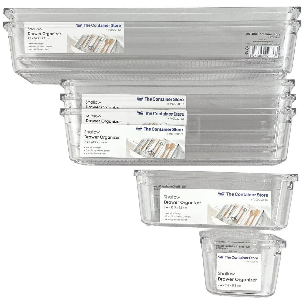 The Container Store 12 piece kitchen drawer pack 1 - Clear PET organisers - Two drawers - VTCS-DRAW-P1