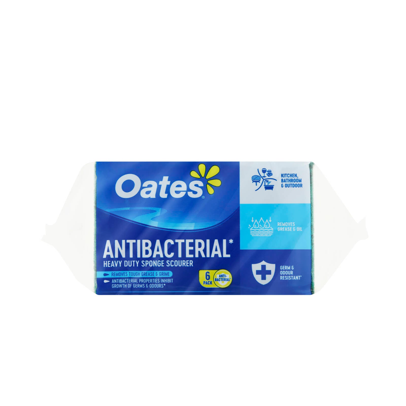 Oates Antibacterial Heavy Duty Sponge Scourers - 6 Pack, Indoor & Outdoor
