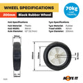 Move It 200mm Black Rubber Tyre With White Plastic Centre 70kg