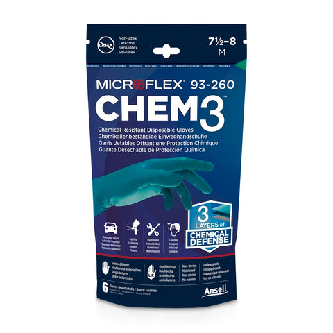 Ansell Microflex Chem3 Medium Nitrile Neoprene Chemical Resistant Disposable Gloves 3 Pairs