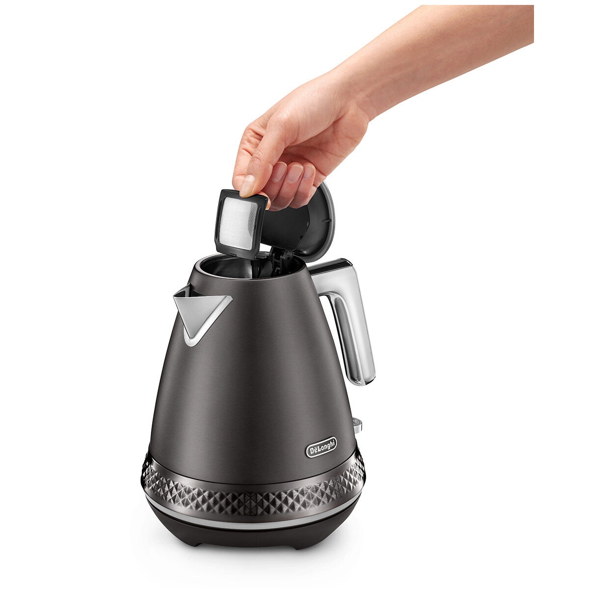 DeLonghi Diadema 1.7L Kettle - Onyx Black, Brushed Stainless Steel Body, 2400W - KBV2401BK