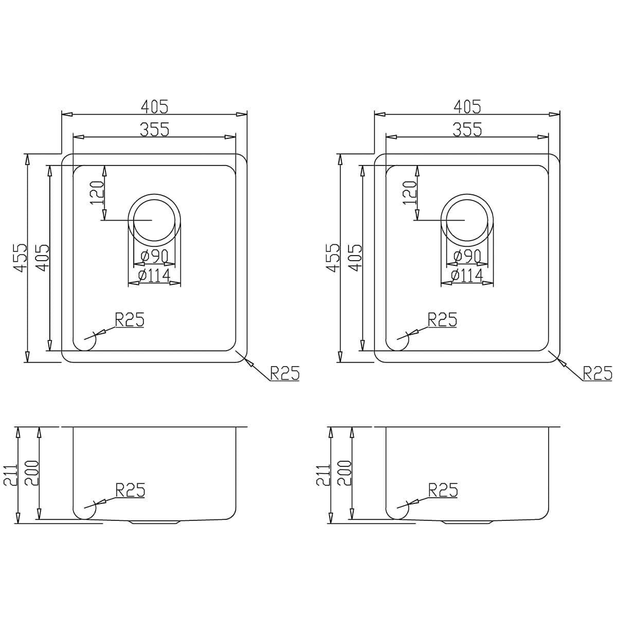 Titan double bowl kitchen sink - equal bowls, black stainless steel finish, 304 grade - TSBS4040