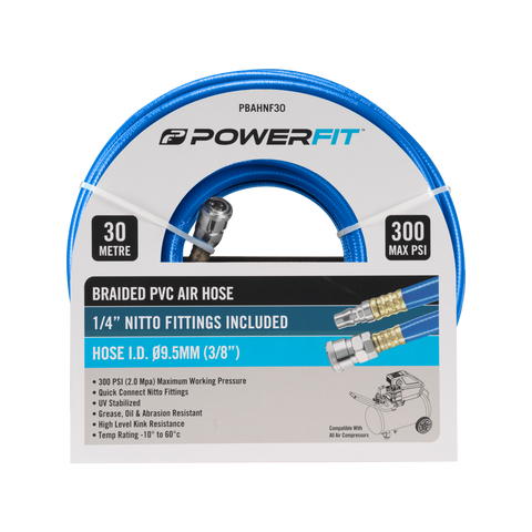 Powerfit 30m Braided Air Hose - Nitto Fittings - 300 PSI - Durable PVC - SuperSaverAU - view 1