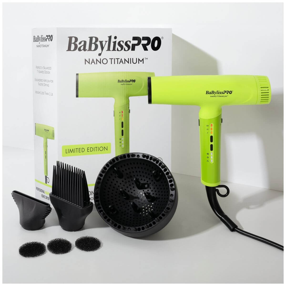 BaBylissPRO Nano Titanium Light ionic high-speed hair dryer - 1400W digital motor, green - 900214