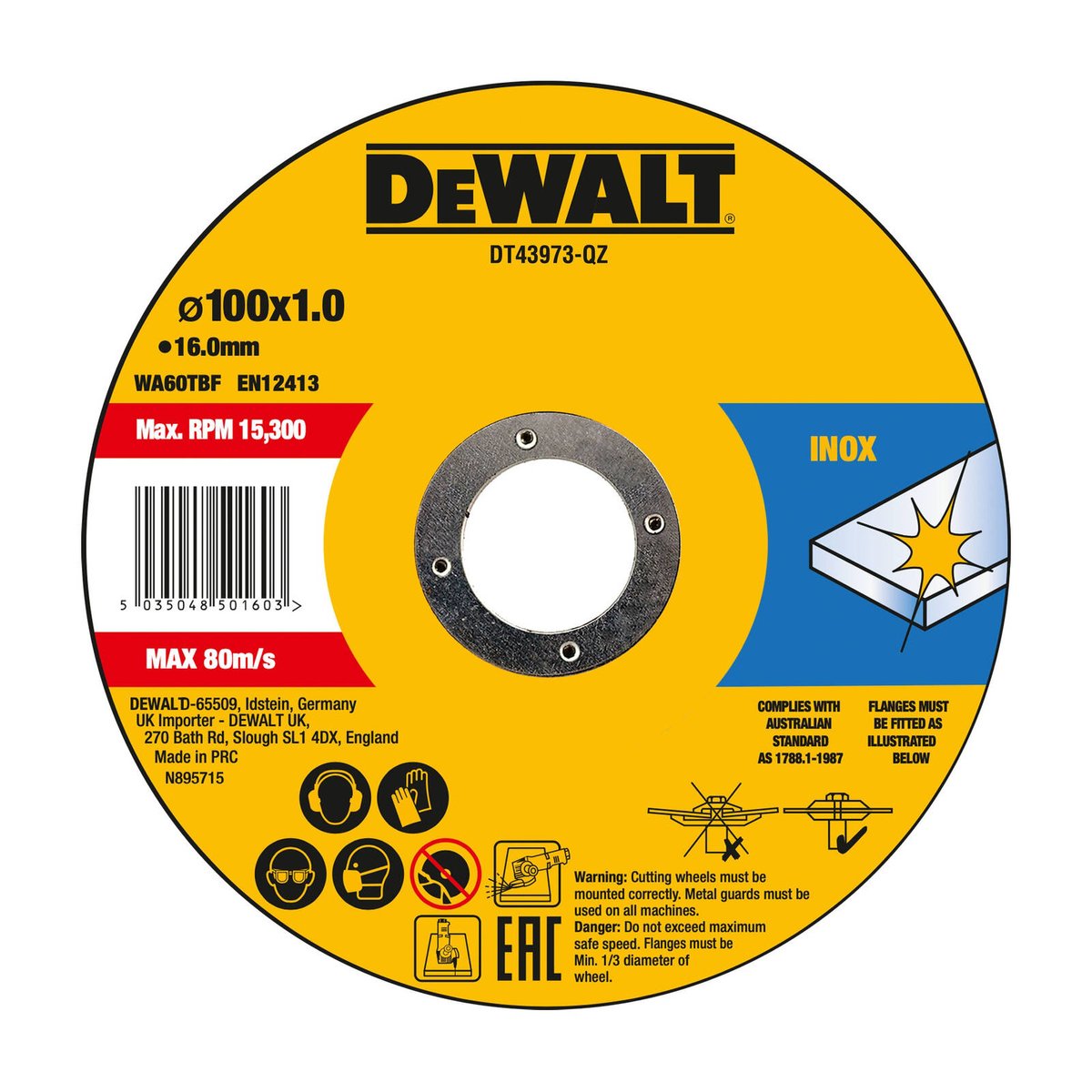 Dewalt Thin Cut Discs - 100 x 1 x 16mm - 10 Pack - Aluminium Oxide - SuperSaverAU - view 1