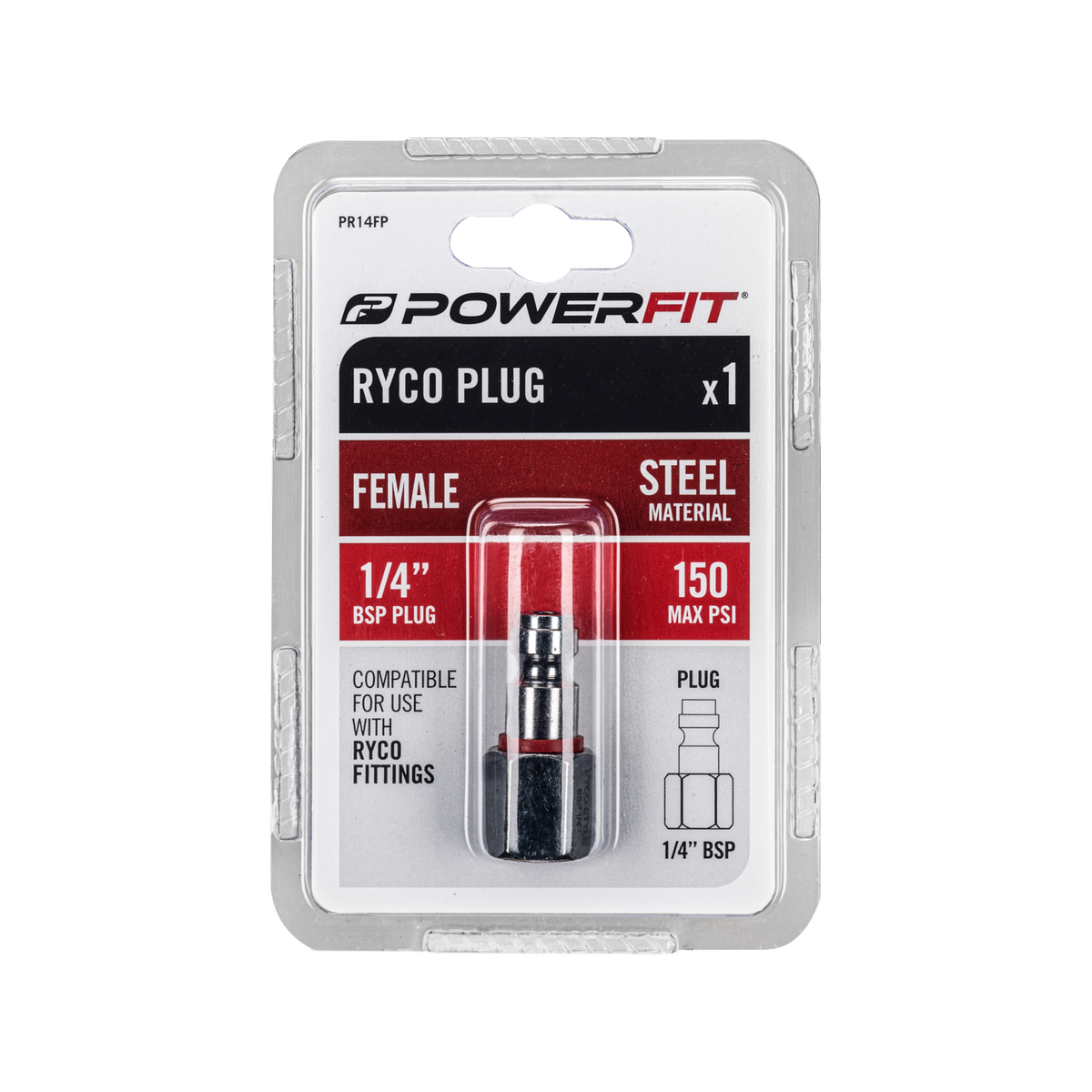 Powerfit Ryco Style 1/4" Female Plug - Steel - 150PSI Maximum Pressure - SuperSaverAU - view 2