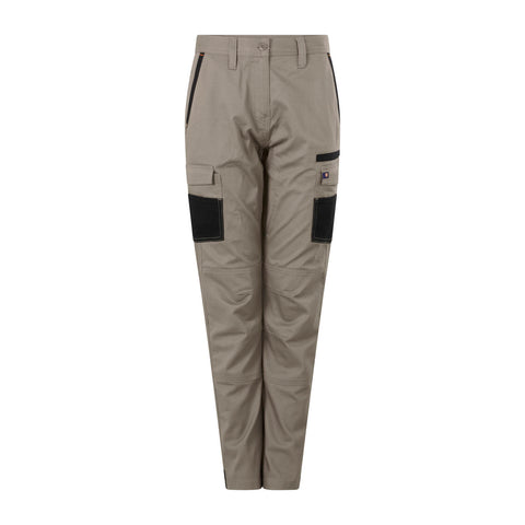 Citeco Women's Khaki Cotton Stretch Cargo Pants - 245gsm Twill, Size 10