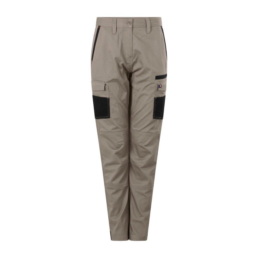 Citeco Women's Khaki Cotton Stretch Cargo Pants - 245gsm Twill, Size 10
