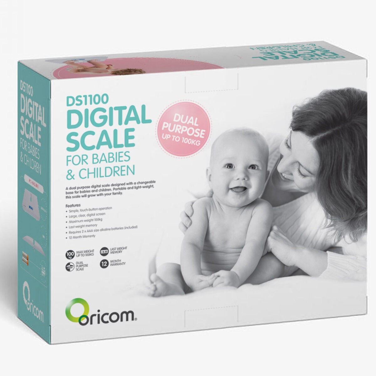 Oricom Digital Baby Scales - Touch-Button Operation, Large Digital Screen, Last Weight Memory - DS1100