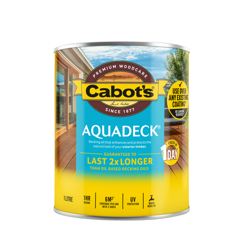 Cabot's 1L Merbau Aquadeck Water Based Exterior Decking Oil, UV Resistant Waterproof