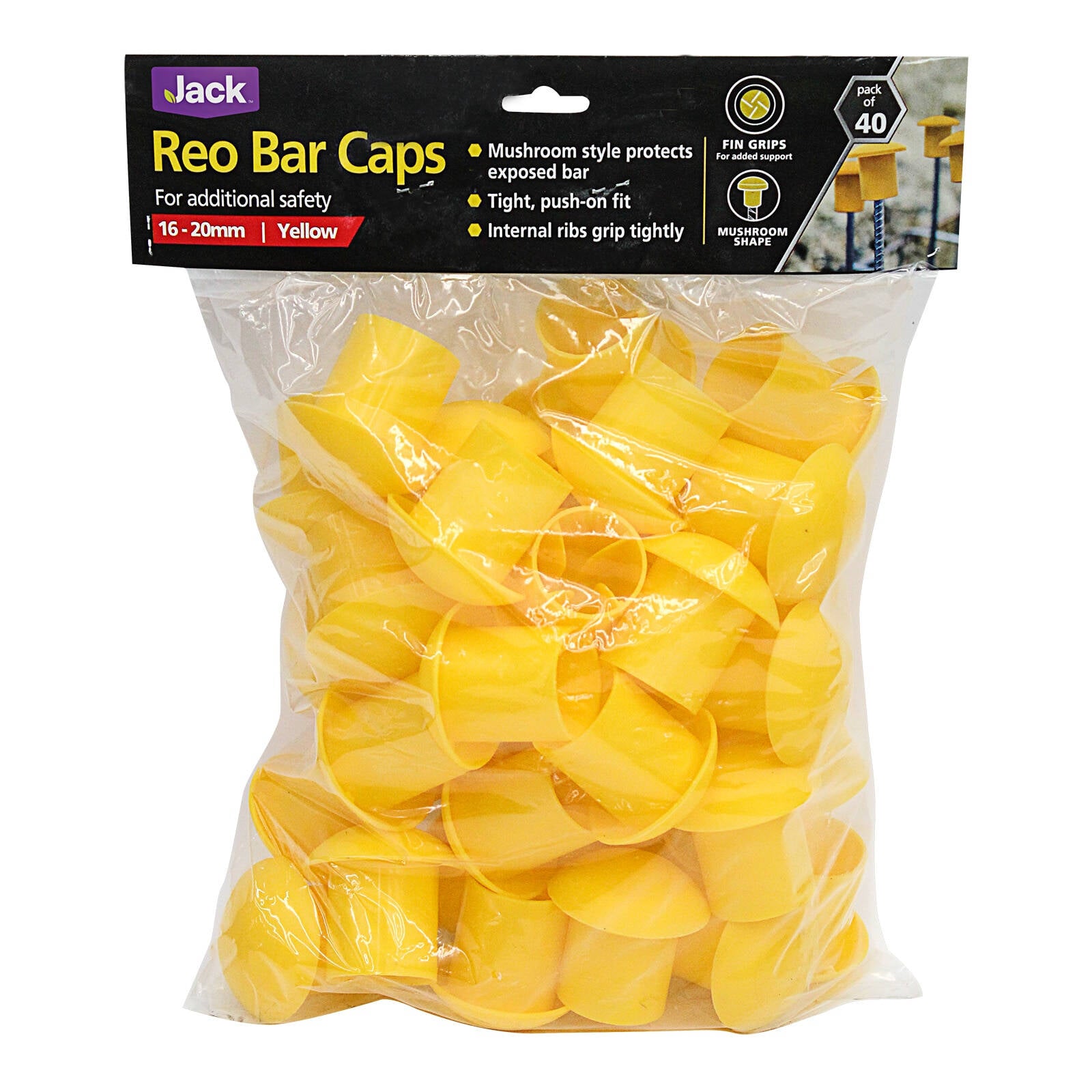 Jack 16-20mm Yellow Reo Bar Caps 40 Pack