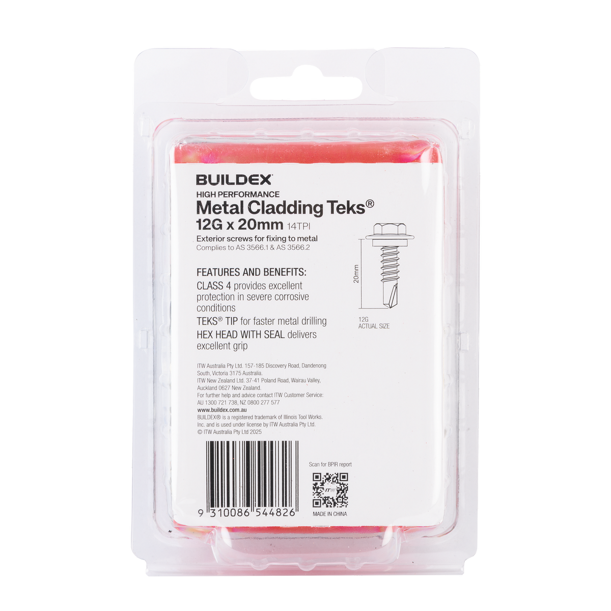 Buildex Cladding Fencing Teks Screws 12g x 20mm 100 Pack - Self-Drilling - Corrosion Resistant - SuperSaverAU - view 2
