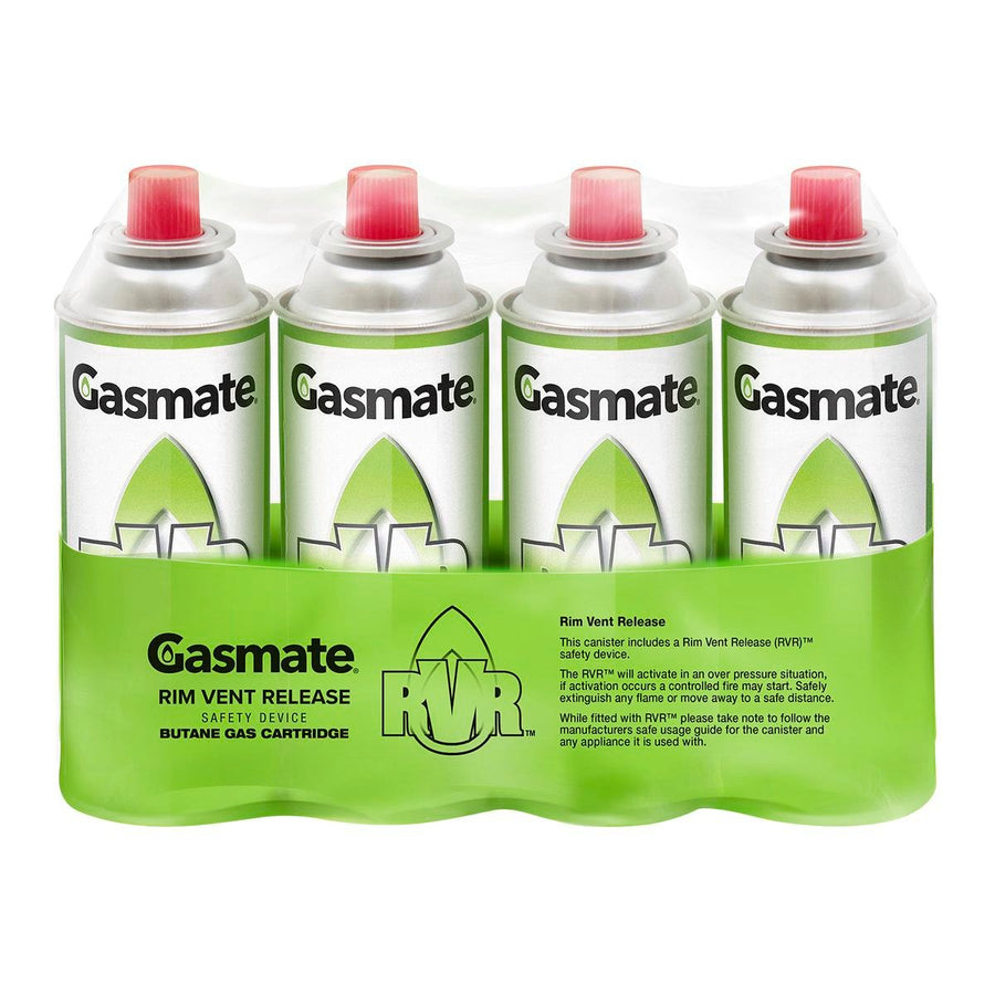 Gasmate Butane Gas Cartridge - 220g - Steel - Rim Vent Safety - 4 Pack - SuperSaverAU - view 1