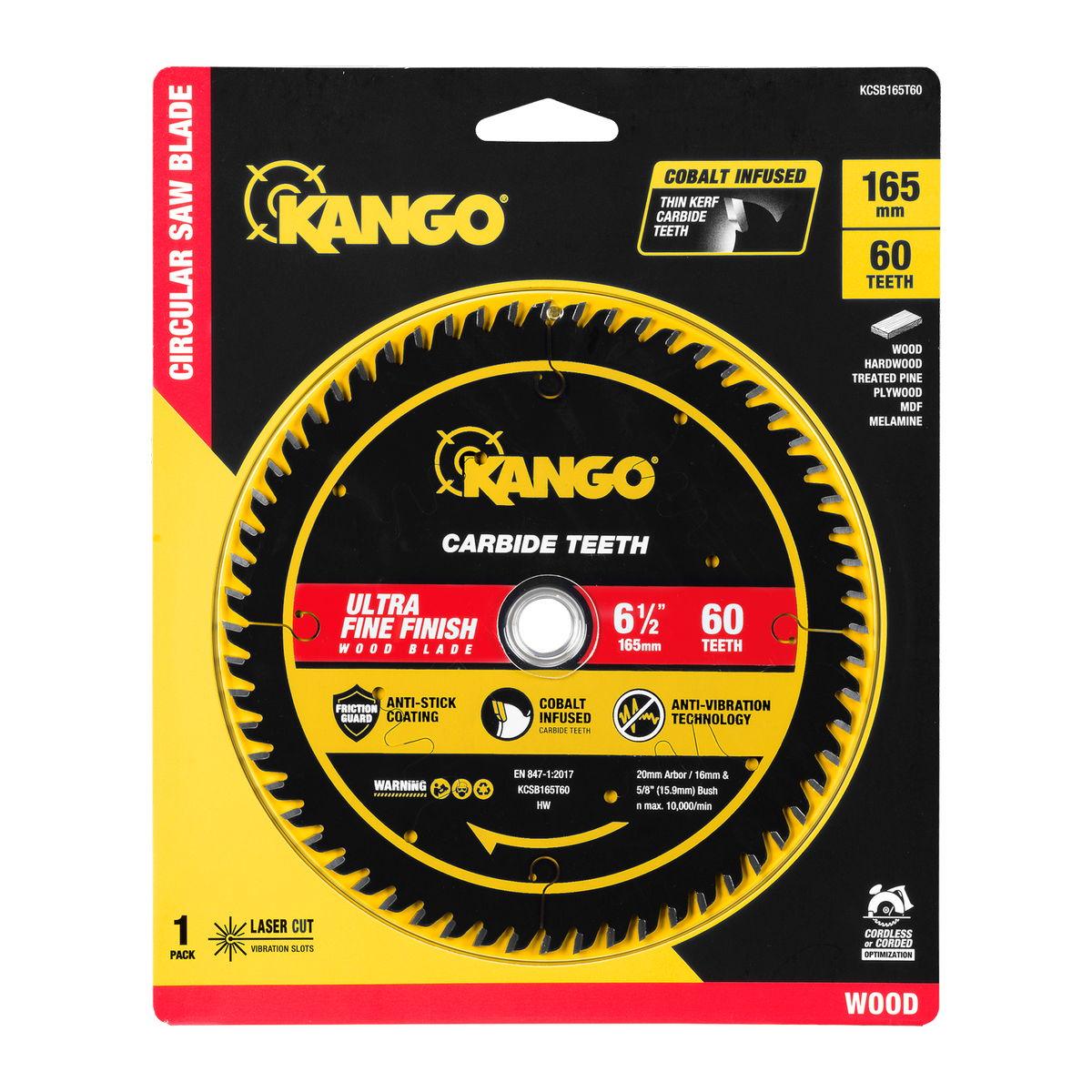 Kango 165mm 60T Wood Circular Saw Blade - Clean Cuts - Durable Design